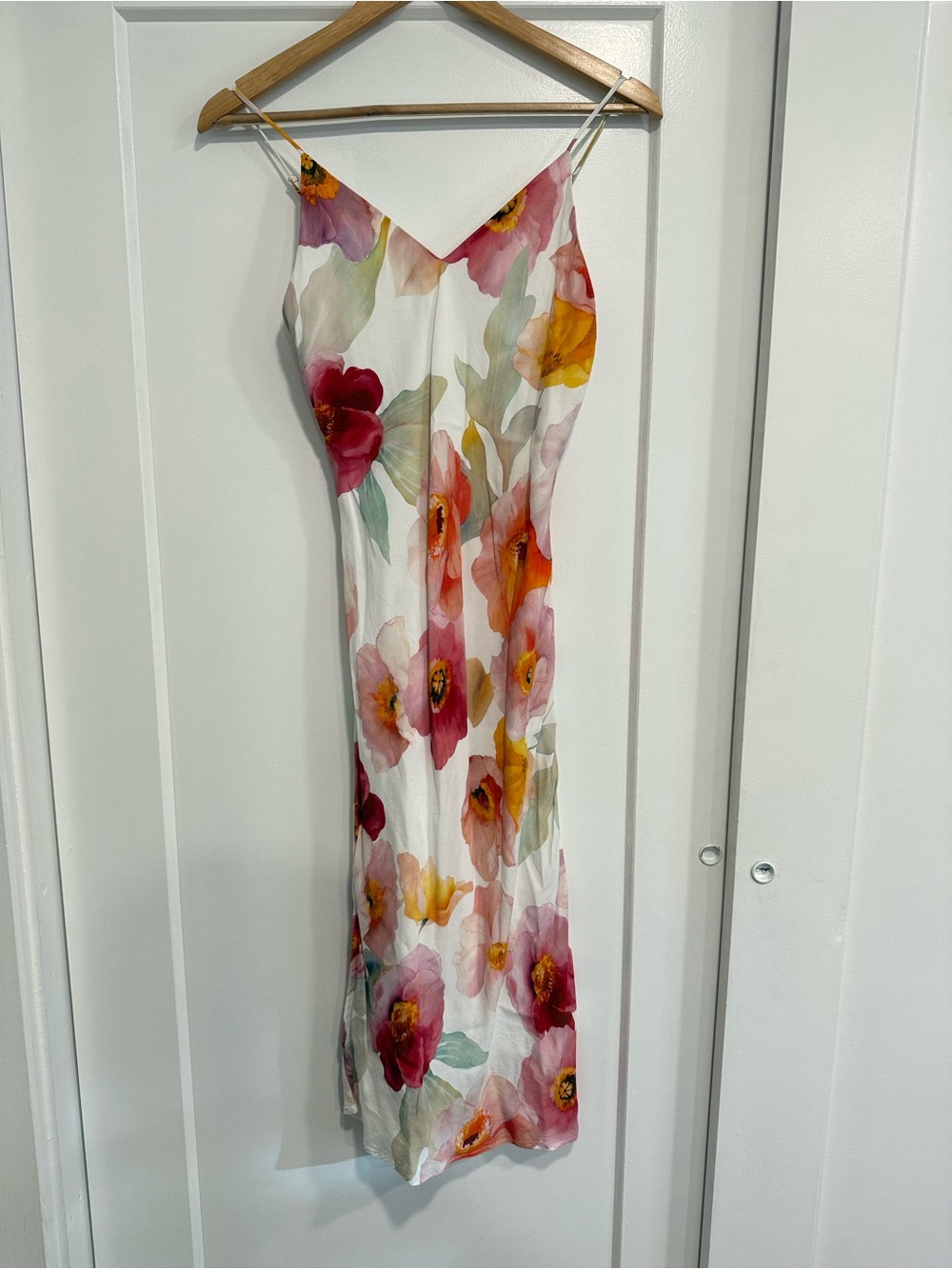 Slip Midi Dress with Pink & Orange Floral Print